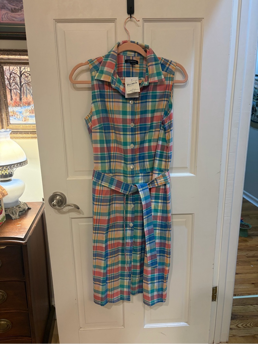 NWT Land's End Button Up Plaid Shirt Dress